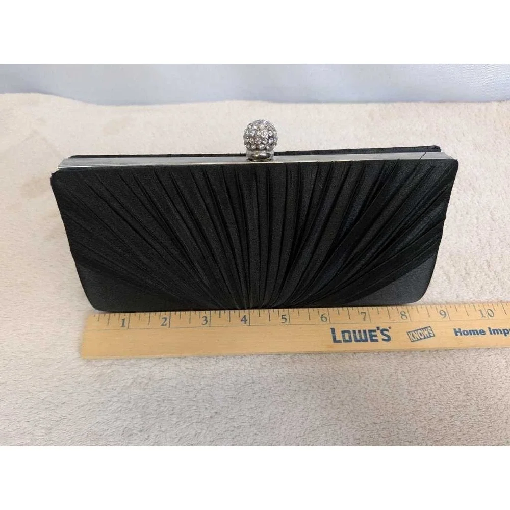Charlie RSVP Black Pleated Rhinestone Ball‎ Evening Clutch Chain Bag